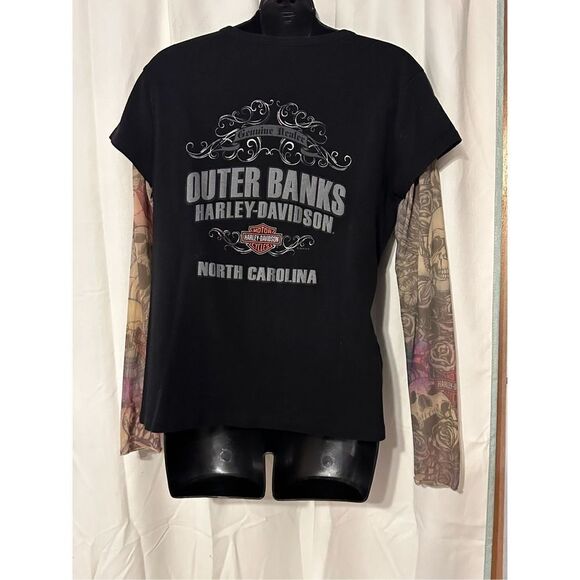 Nice woman Y2K Inspired Harley Davidson Black Multicolor Long Sleeve Cybercore T - Picture 5 of 8